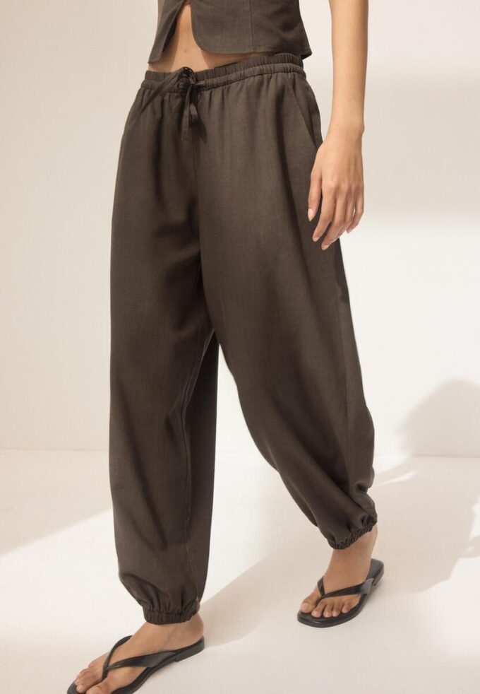 Sarouel-Hose in Leinenoptik