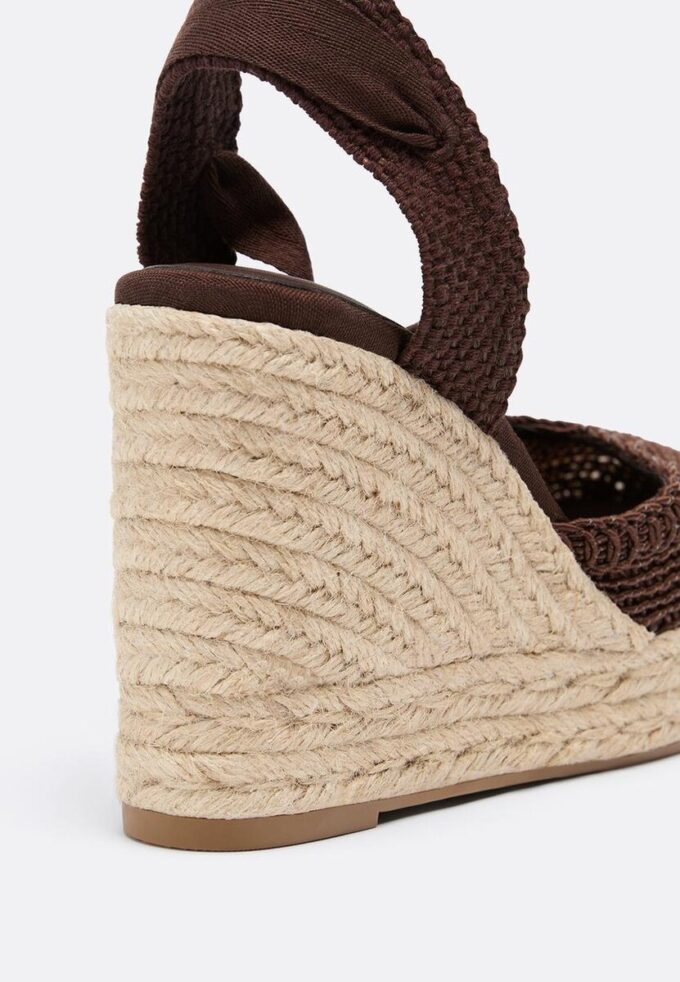 Schnürbare Jute-Plateau-Keilschuhe