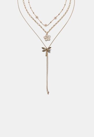 Set mit 3 Blumen- und Libellen-Halsketten