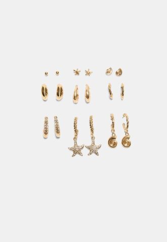 Set mit 9 Strass-Seestern-Ohrringen