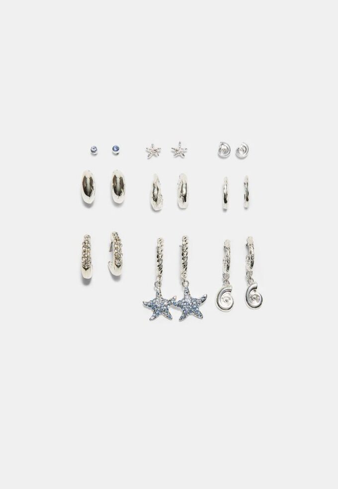 Set mit 9 Strass-Seestern-Ohrringen