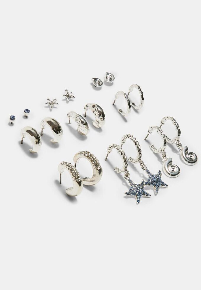 Set mit 9 Strass-Seestern-Ohrringen