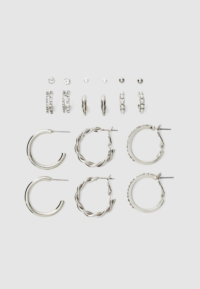 Set mit 9 Strass- und Perlen-Creolen