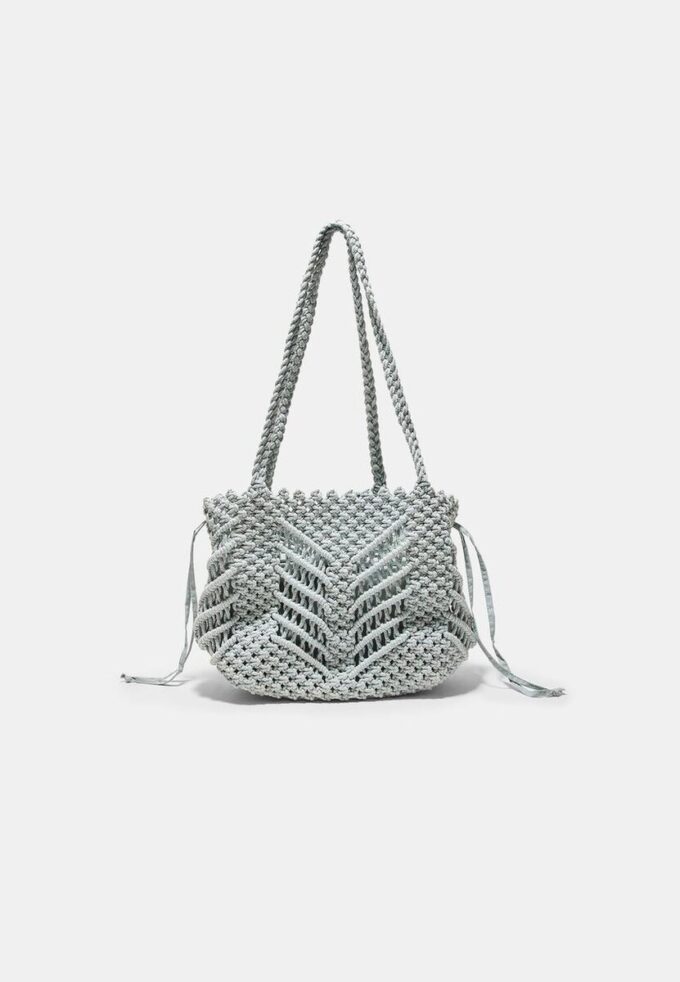 Shopper-Tasche aus Häkelstoff mit Metallfäden