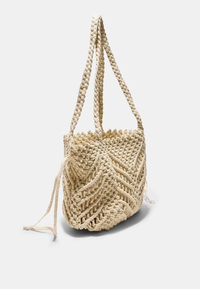 Shopper-Tasche aus Häkelstoff mit Metallfäden