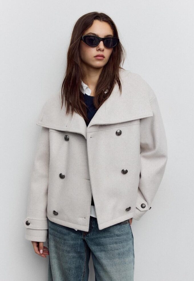 Soft Touch-Jacke mit Überkreuzverschluss und hohem Kragen Soft Touch-Jacke mit Überkreuzverschluss und hohem Kragen