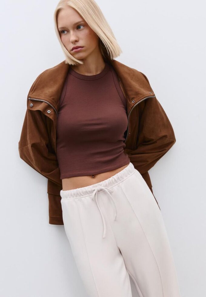 Soft Touch-Jogginghose mit Wide Leg und Nahtdetail vorne Soft Touch-Jogginghose mit Wide Leg und Nahtdetail vorne