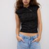 T-Shirt im Qipao-Stil mit Flockdruck T-Shirt im Qipao-Stil mit Flockdruck