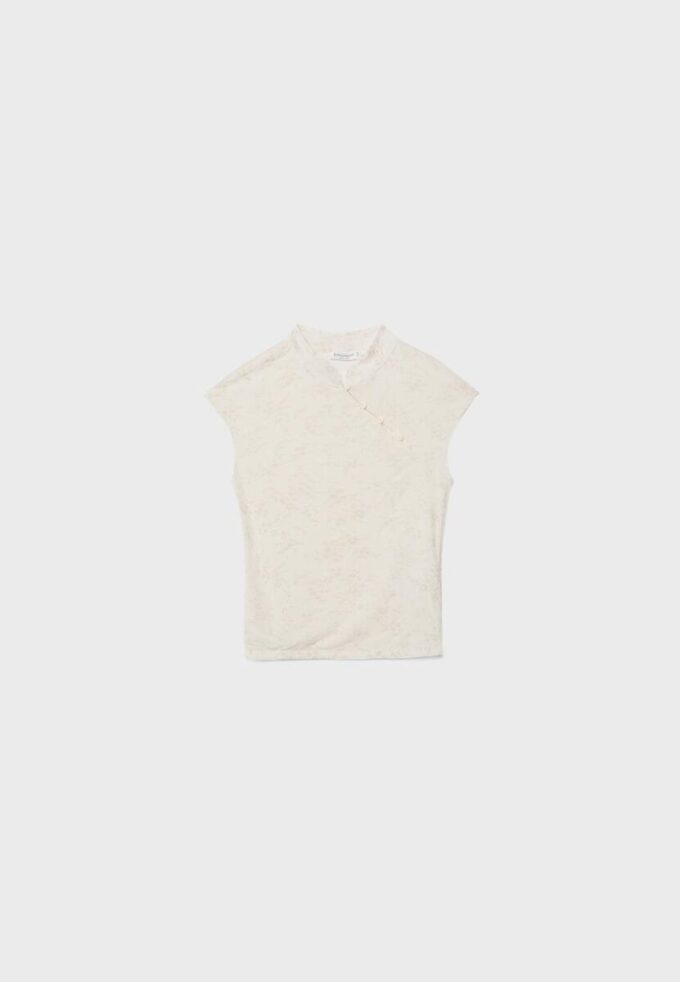 T-Shirt im Qipao-Stil mit Flockdruck T-Shirt im Qipao-Stil mit Flockdruck