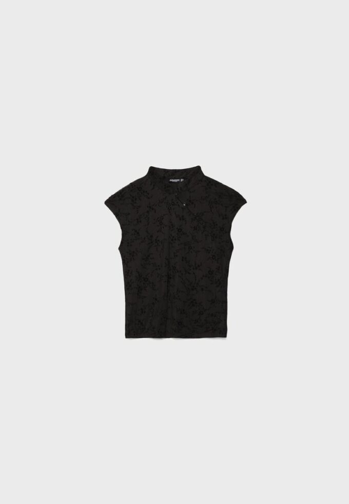 T-Shirt im Qipao-Stil mit Flockdruck T-Shirt im Qipao-Stil mit Flockdruck