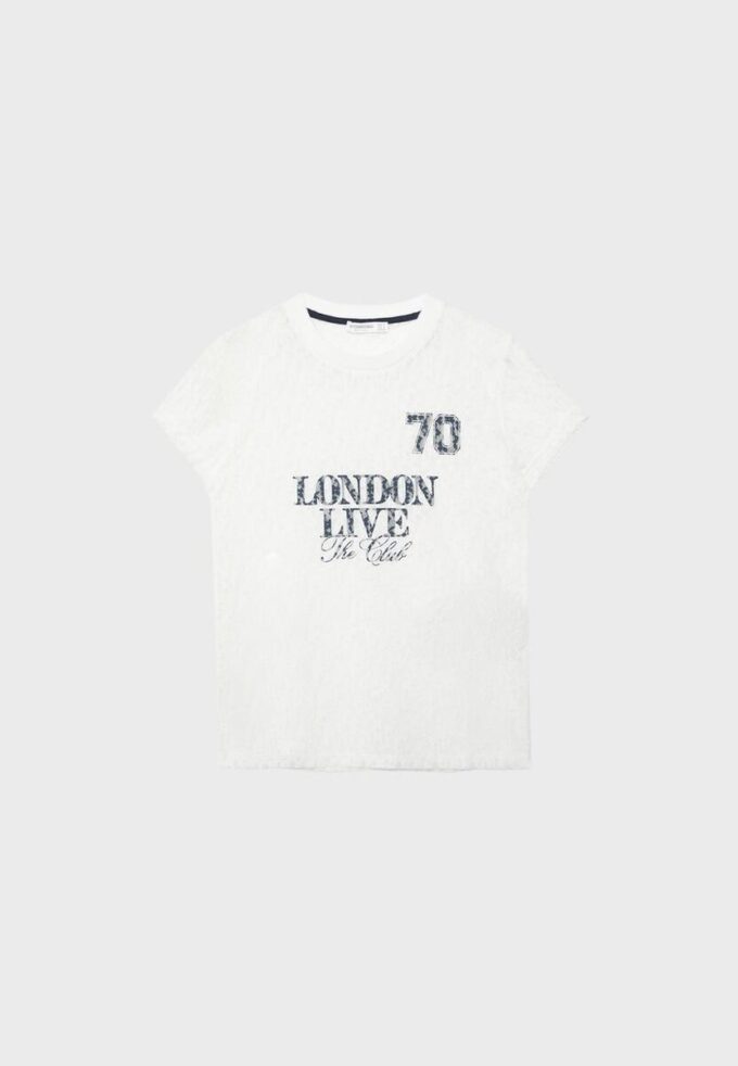 Tailliertes T-Shirt mit Spitze und grafischem Detail
