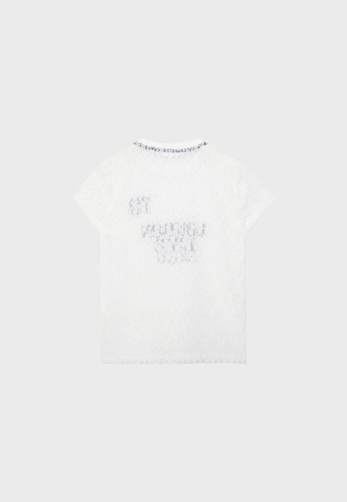 Tailliertes T-Shirt mit Spitze und grafischem Detail
