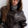Trenchcoat mit hohem Kragen in Lederoptik