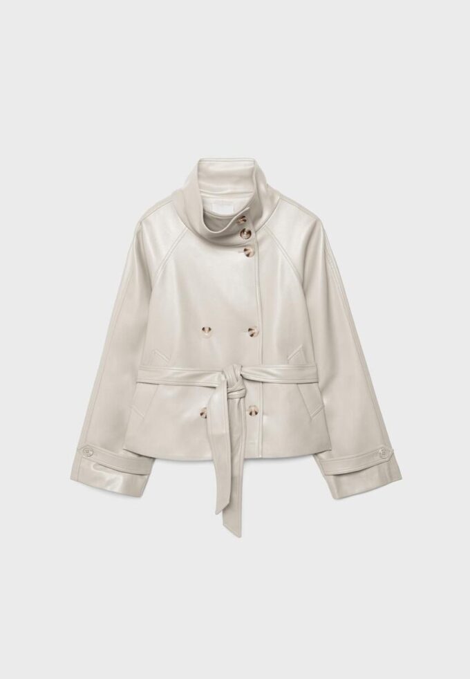 Trenchcoat mit hohem Kragen in Lederoptik