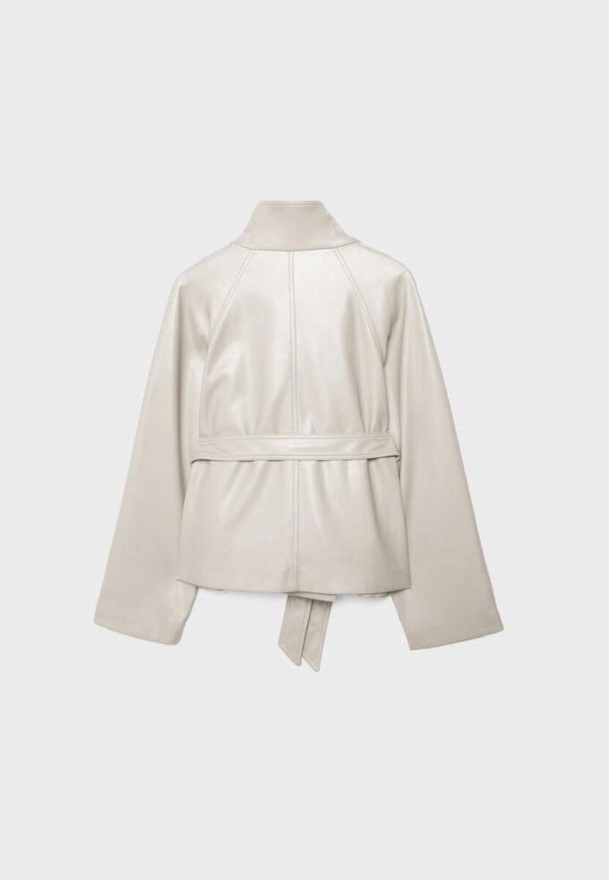 Trenchcoat mit hohem Kragen in Lederoptik