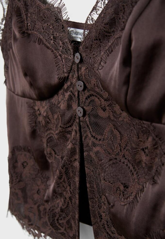 Träger-Oberteil aus Satin-Spitze Träger-Oberteil aus Satin-Spitze