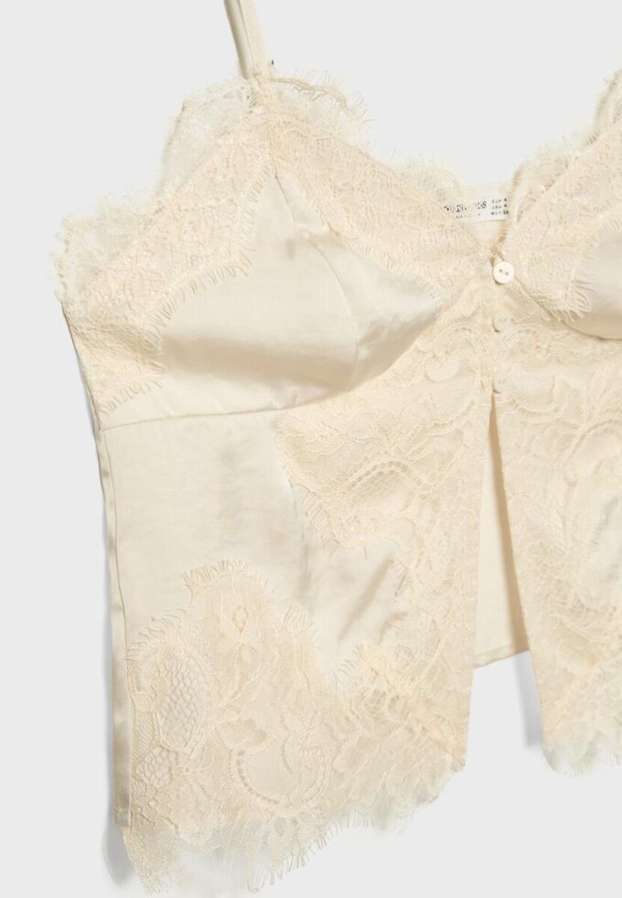 Träger-Oberteil aus Satin-Spitze Träger-Oberteil aus Satin-Spitze