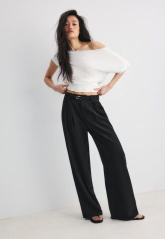 Wide Leg Hosen mit Schnallendetail