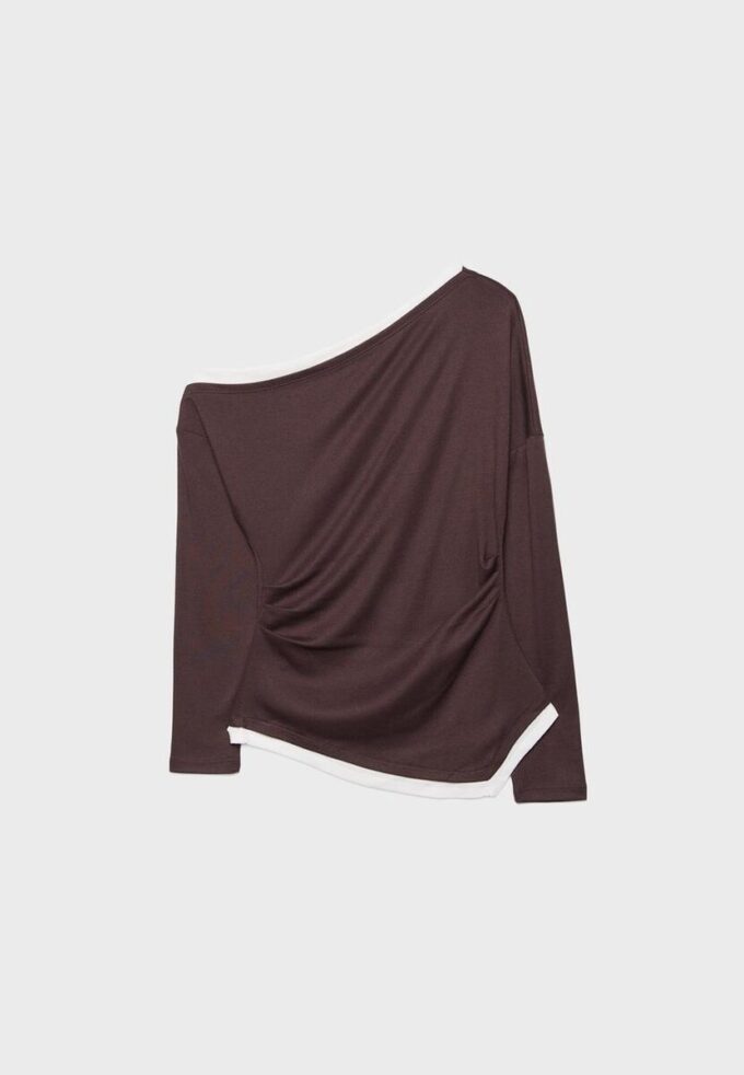 Zeilagiges, asymmetrisches Langarm-T-Shirt