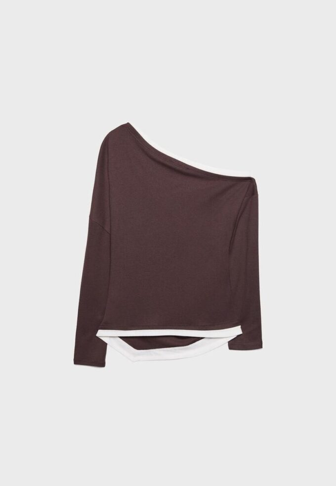 Zeilagiges, asymmetrisches Langarm-T-Shirt