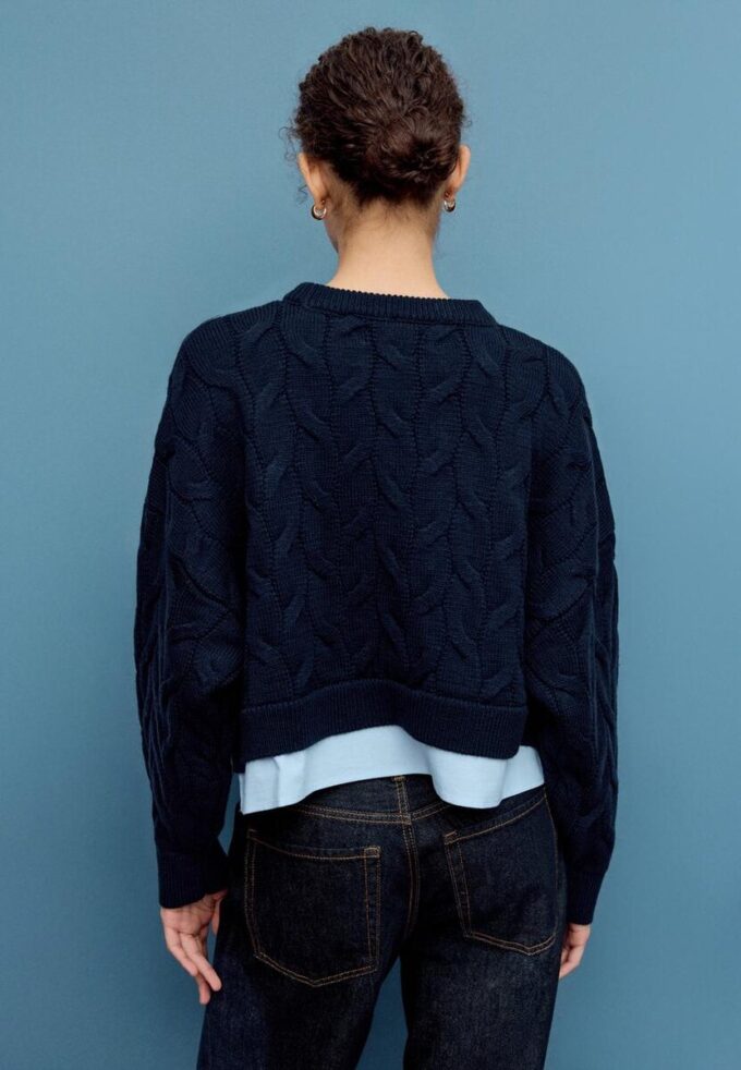 Zweifarbiger Strickpullover mit abnehmbarem Kragen Zweifarbiger Strickpullover mit abnehmbarem Kragen